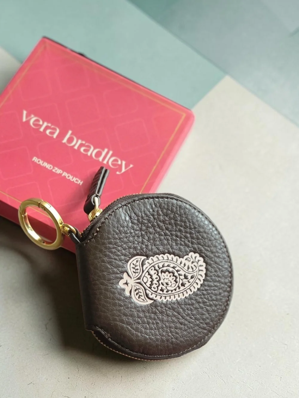 Vera Bradley Brown Round Coin Purse Bag Charm
